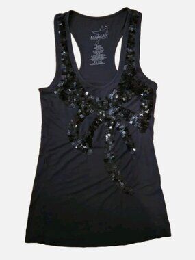 Y2K VTG Miley Max Cyrus Azria Tank top blouse black sequin bling bow small